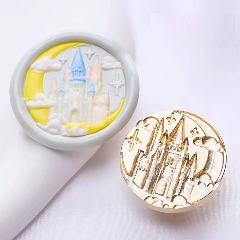 Magical Castle Wax Seal Stamp – 30mm Round Brass Stamp with Moon and Stars