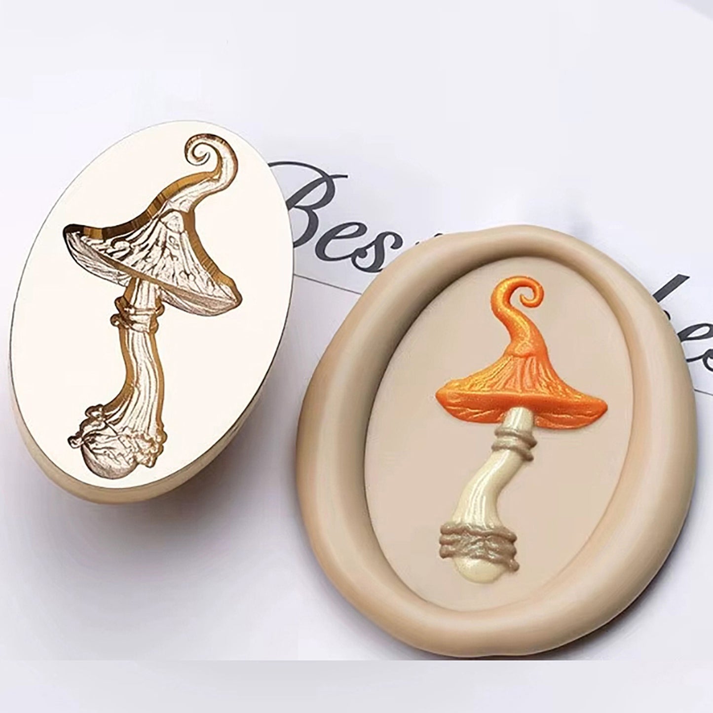 Curved Mushroom Wax Seal Stamp – Brass Oval 20×30mm