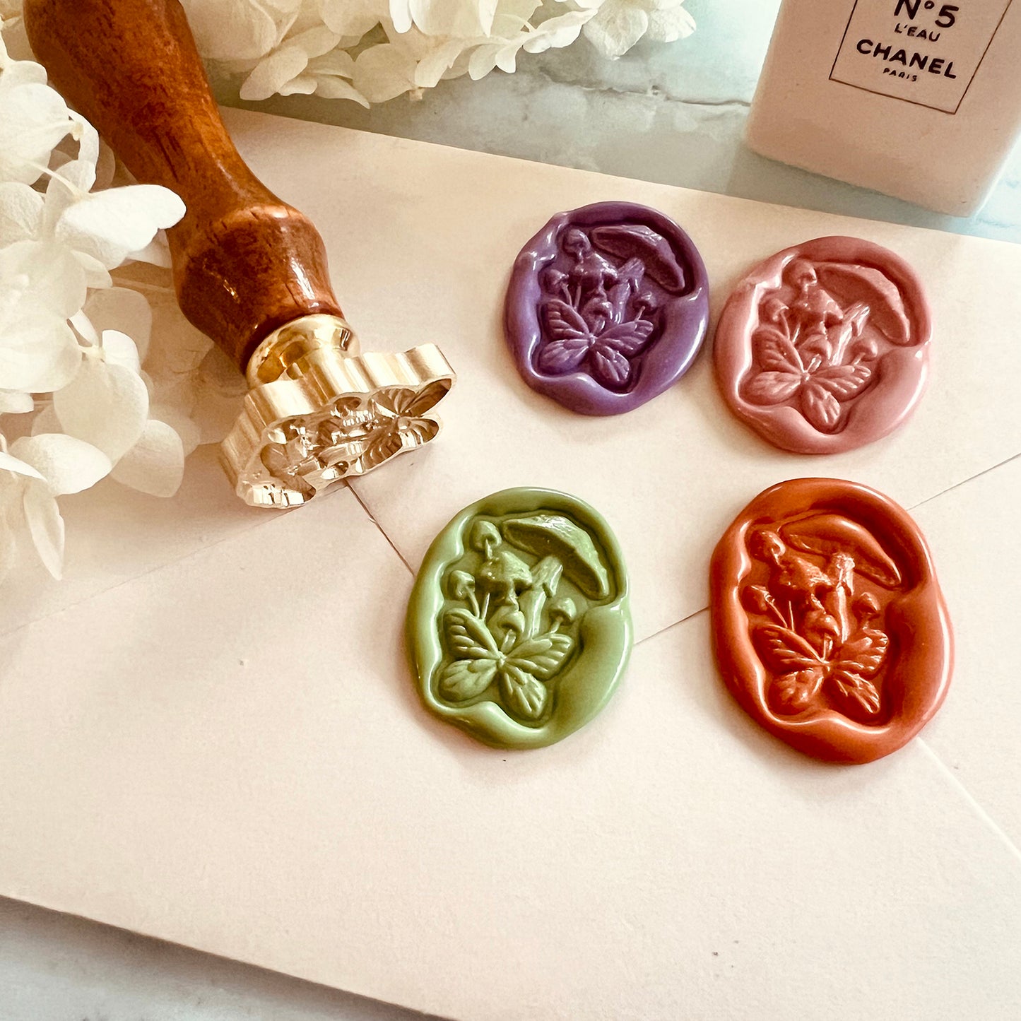 Butterfly and Mushroom Wax Seal Stamp – Brass Special Shape 20.5×27.8mm