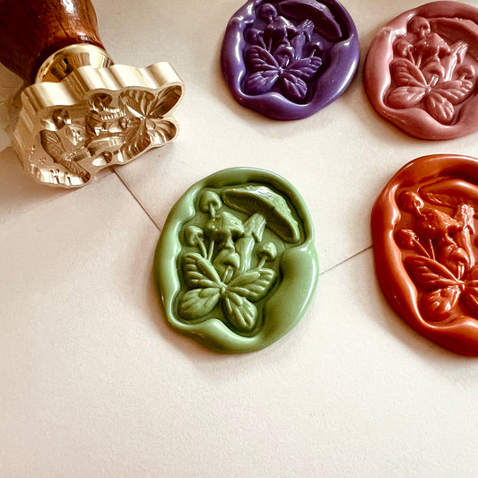 Butterfly and Mushroom Wax Seal Stamp – Brass Special Shape 20.5×27.8mm