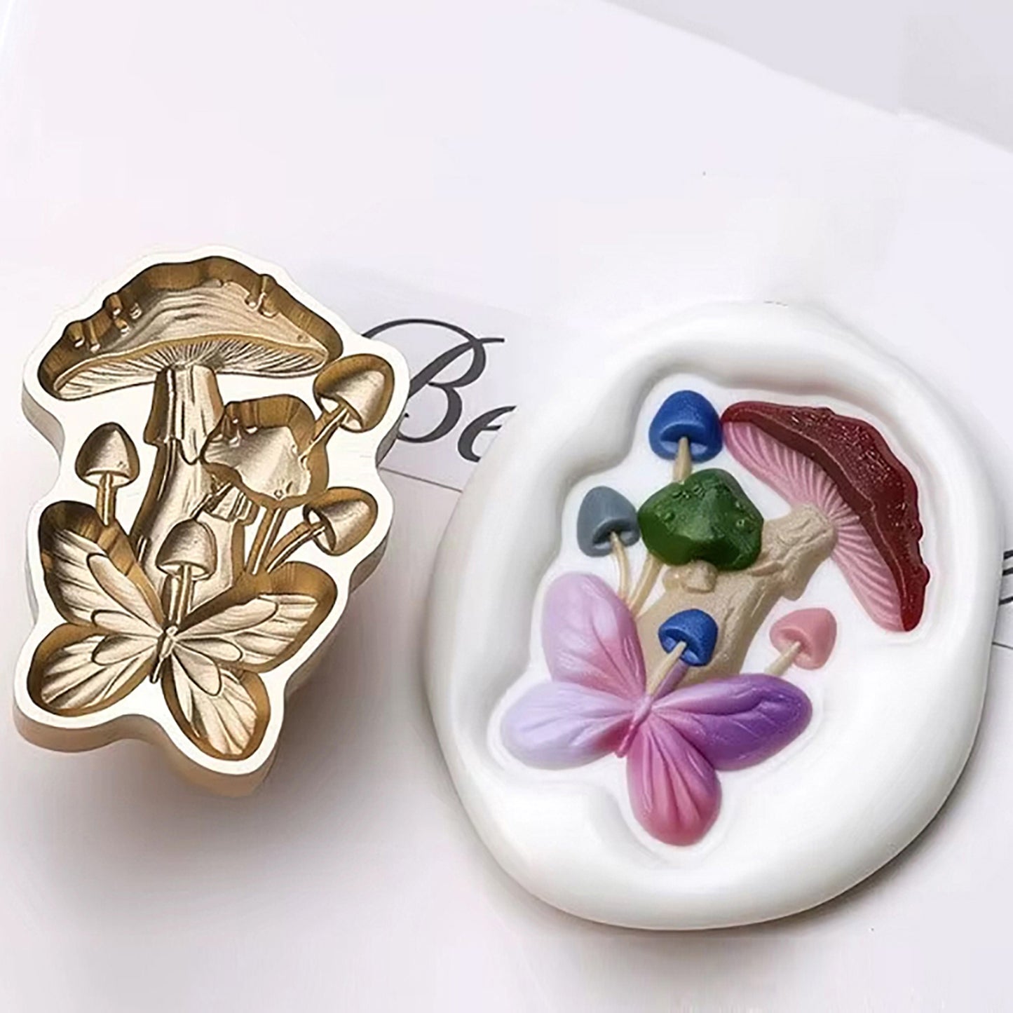 Butterfly and Mushroom Wax Seal Stamp – Brass Special Shape 20.5×27.8mm