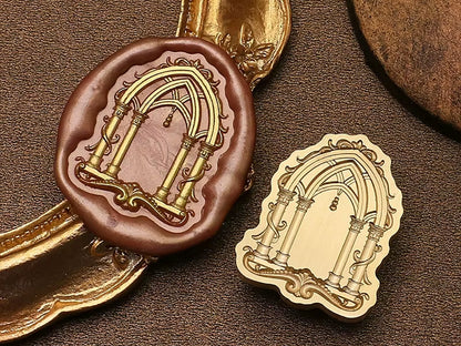 Gothic Arch Wax Seal Stamp – Cathedral Window Pillars Brass Stamp size 25x31mm