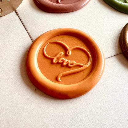Love Heart Wax Seal Stamp 22mm – Romantic Script Heart – Wedding Invitation