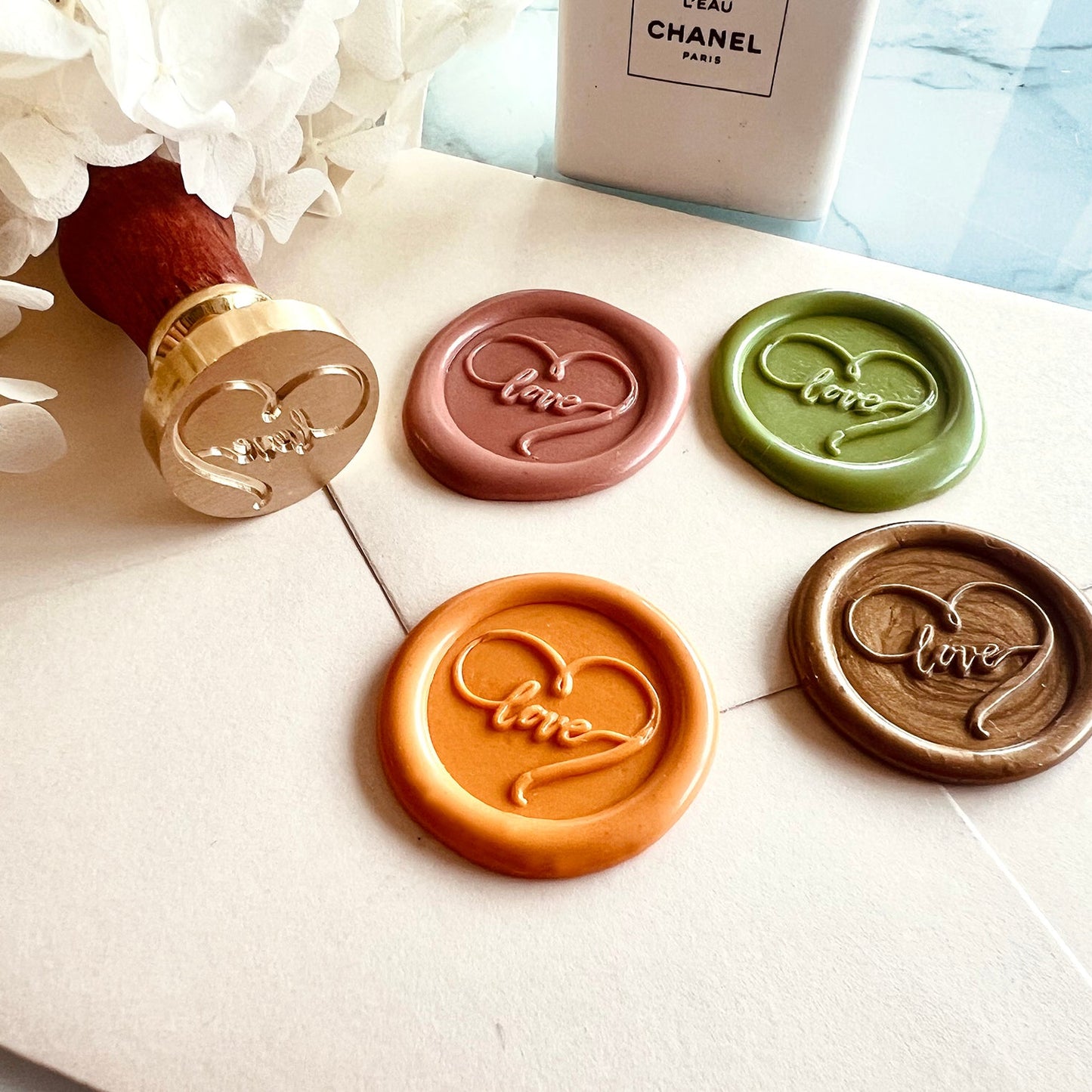 Love Heart Wax Seal Stamp 22mm – Romantic Script Heart – Wedding Invitation