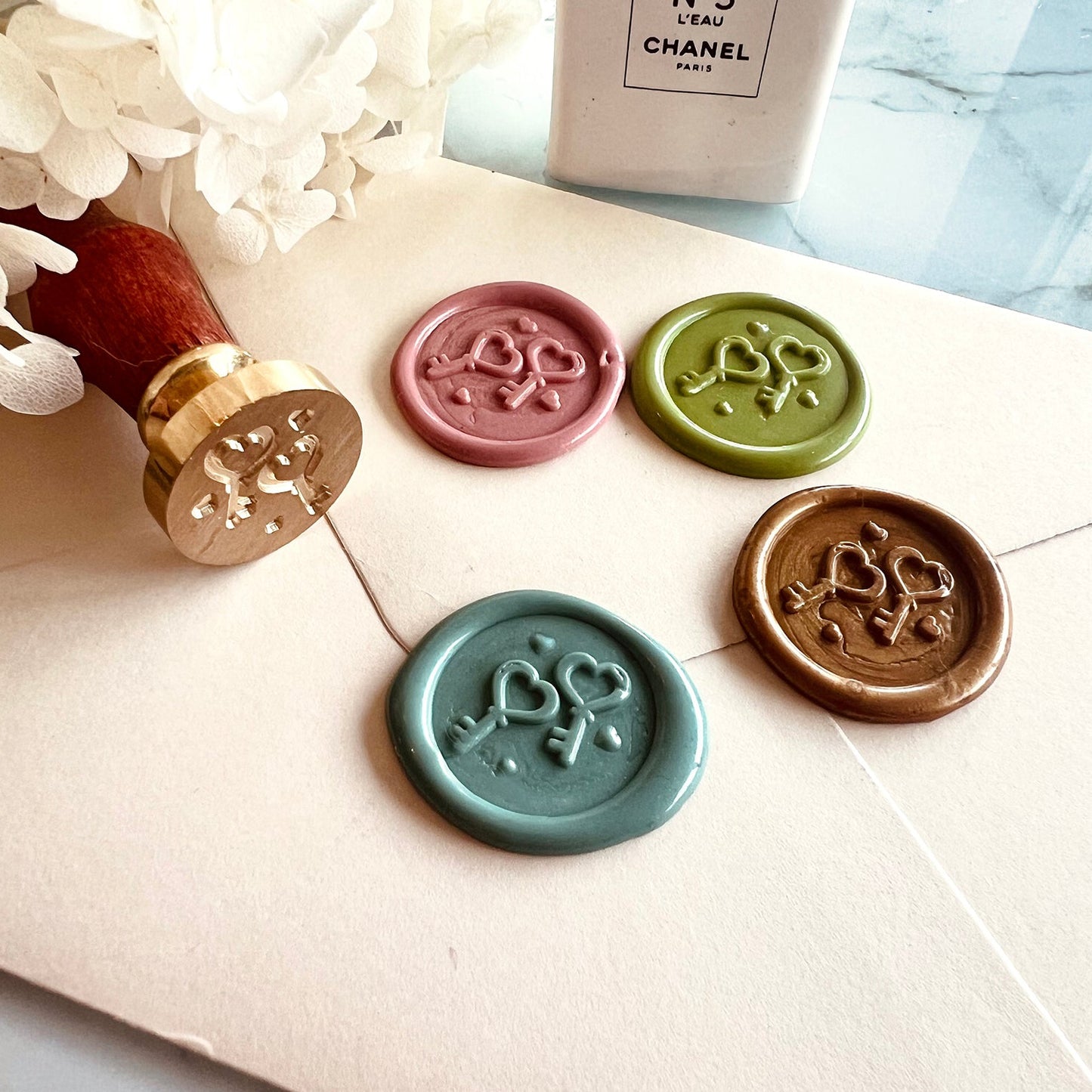 Heart Key Wax Seal Stamp 22mm – Wedding Invitation