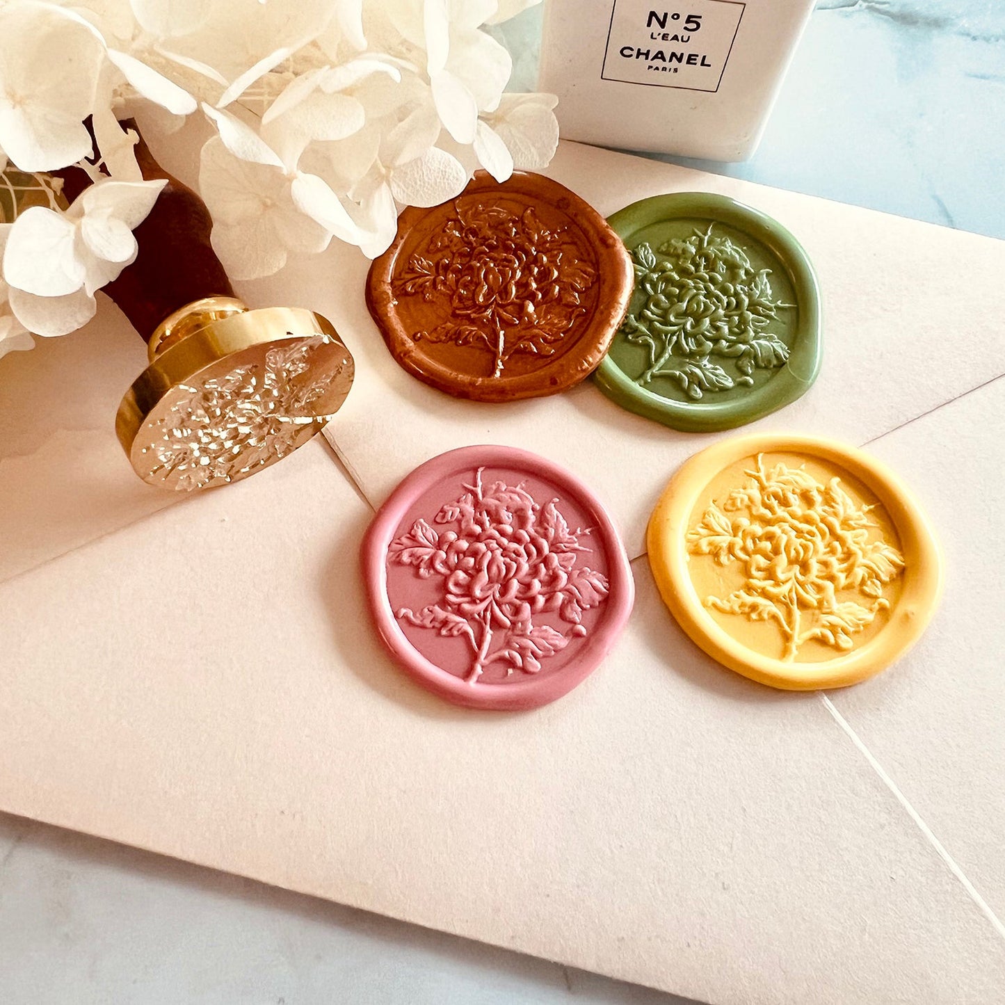 Chrysanthemum Flower Wax Seal Stamp – Floral Brass Stamp size 30mm
