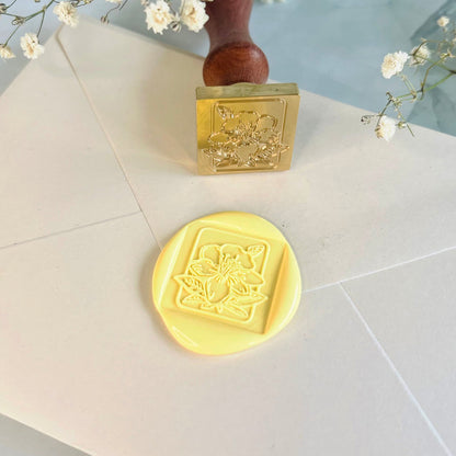 Floral Brass Wax Seal Stamp – Botanical Design, Square 25x25mm