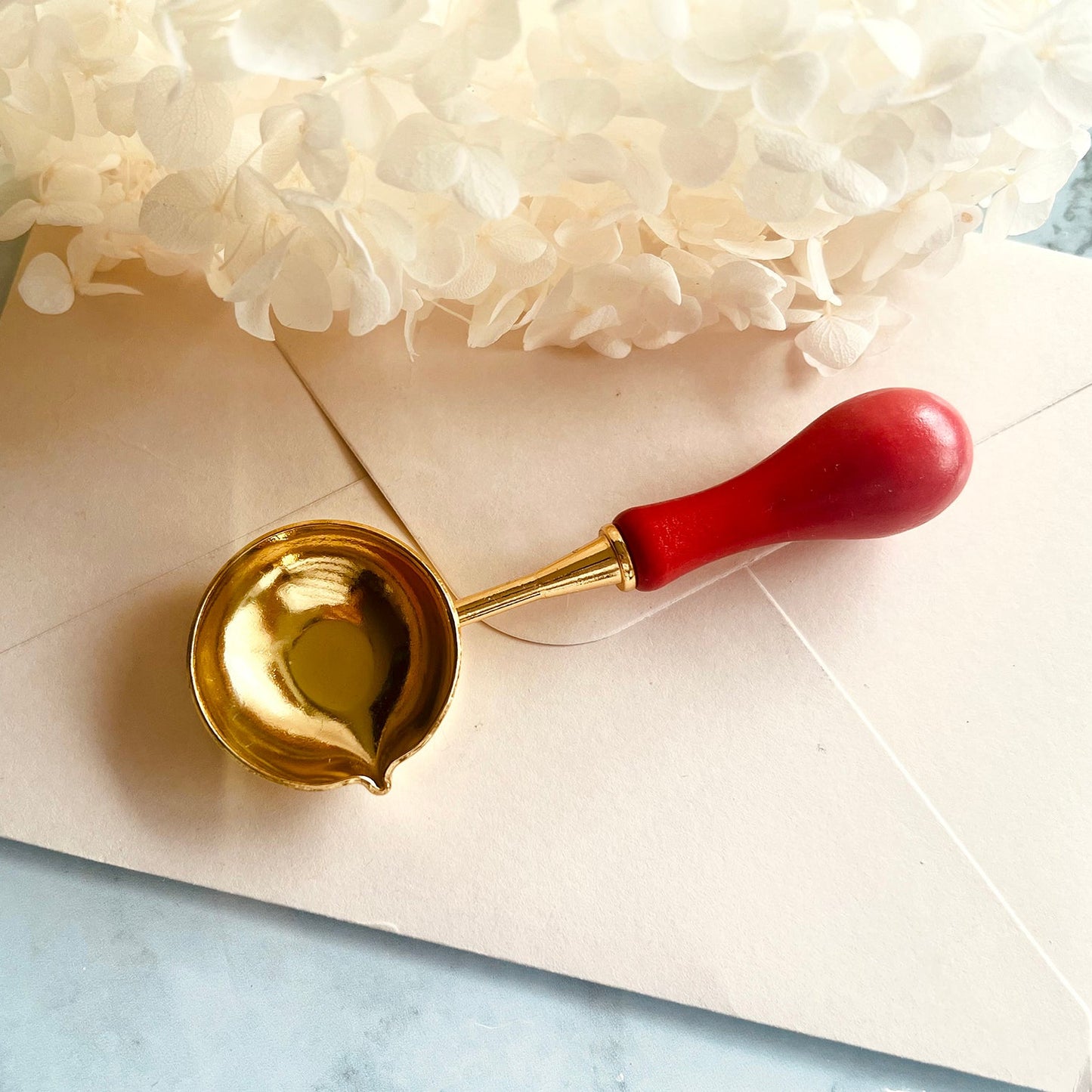 Wax Seal Melting Spoon with Red Wooden Handle